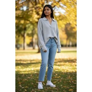 Aerie Oversized Sweater Collared Raglan Sleeve V-neck Sweater Women's Medium